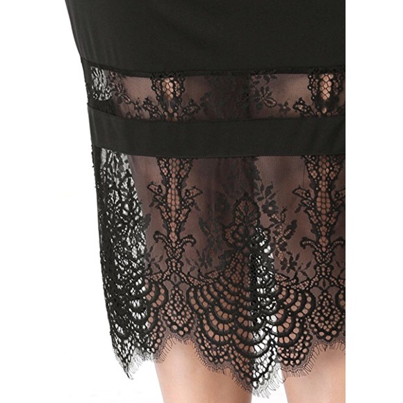 Plus Size Black Lace Trim Faltering Slim Fit Skirt - Picture 4 of 5